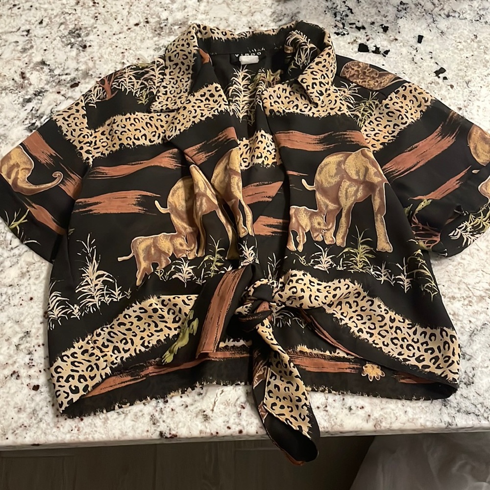 Fun vintage safari animal print crop top tie shirt